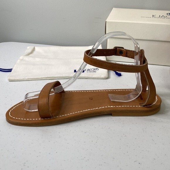 K.Jacques Laura Flat Sandals Pul Natural Handmade Leather Double-Strap - Picture 8 of 15